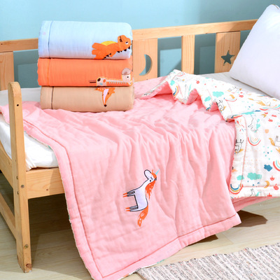 兒童棉花被可機洗紗布繡花四季被新疆純棉寶寶夏被可脫內膽厚冬被