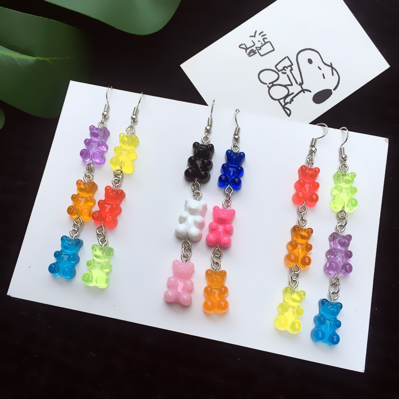 Cute Candy Color Cute Bear Earrings Resin Drop Earrings display picture 3