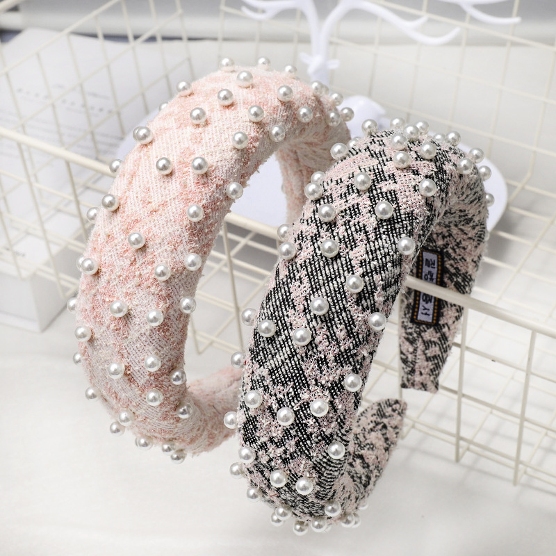 Europe And The United States Material Nails Pearl Sponge Headband Fashion Small Fragrance Headwear display picture 1