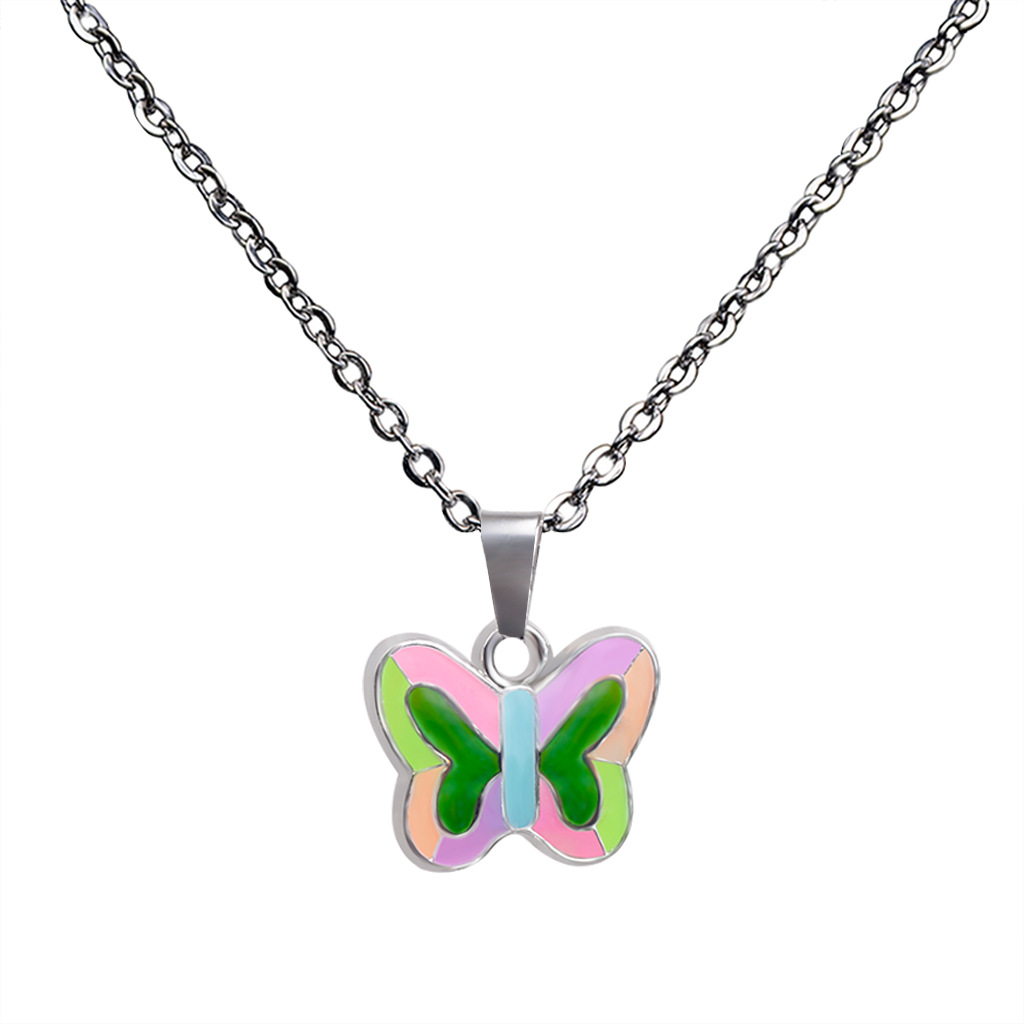 Fluorescent Luminous Butterfly Heart Pendant Color Changing Necklace display picture 25