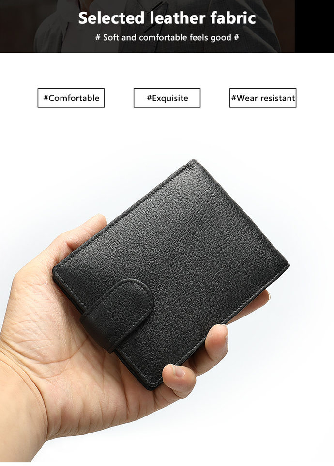 Ví nam da bò thật chống từ RFID dạng ngang nhiều ngăn đựng thẻ — Cà phê dầu, Màu đen, 8610 màu đen chi tiết 9