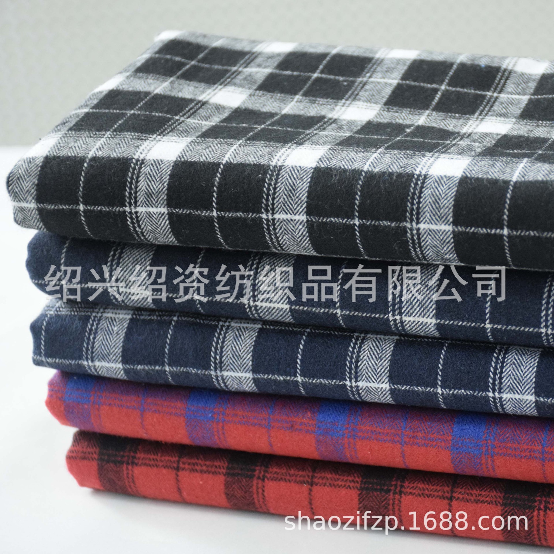 涤棉磨毛拉绒色织大格子衬衣裤子休闲外套鞋帽箱包面料