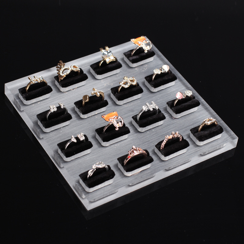 戒指座 16位戒指展示架 时尚首饰架透明珠宝展示架 拉丝透明