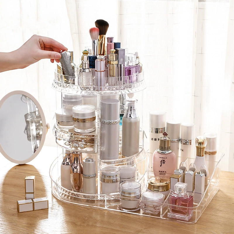 Rotating Acrylic Makeup Organizer, Diamond Pattern, Multi-Tier 360° Cosmetic Storage (Diamond/Square)