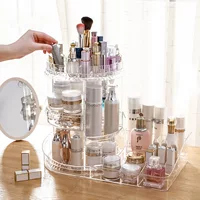 Rotating Acrylic Makeup Organizer, Diamond Pattern, Multi-Tier 360° Cosmetic Storage (Diamond/Square)