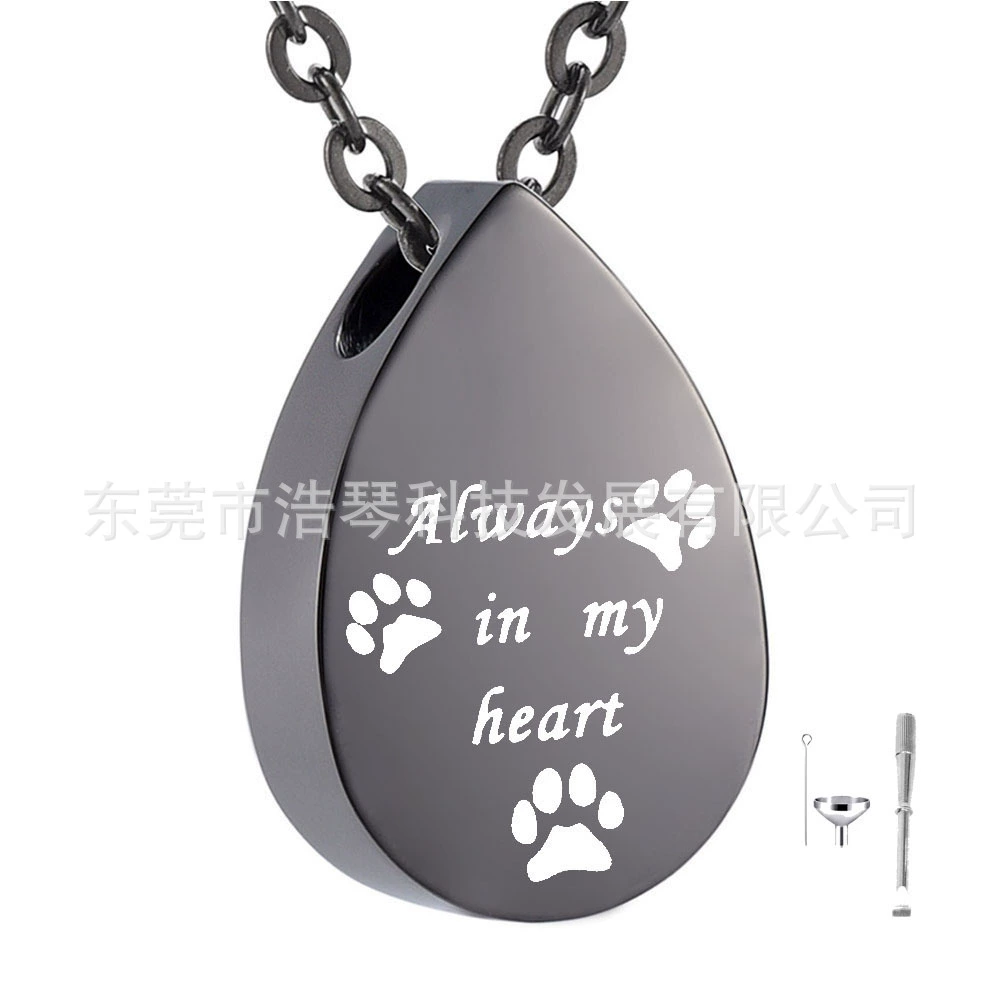 Подвеска из титановой стали для флакона духов Мемориал ожерелье из пепла для домашних животных в форме капли воды с принтом лапы Пепел кулон похоронные украшения