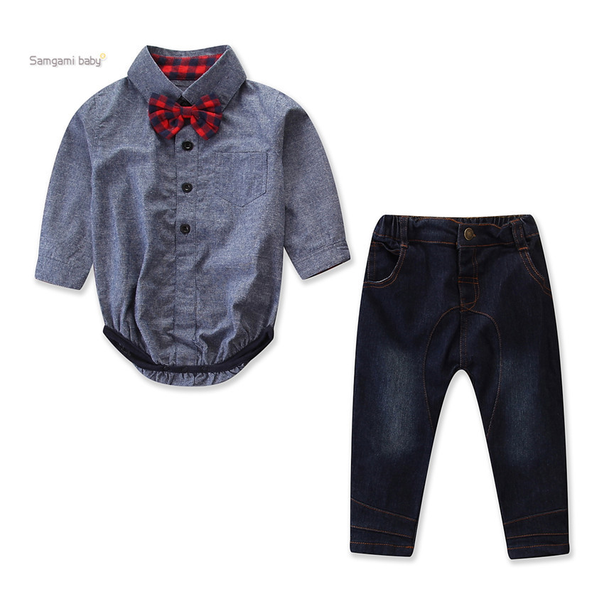 Cross border foreign trade autumn children's ins fashionable baby clothes boy gentleman's Romper + jeans suit