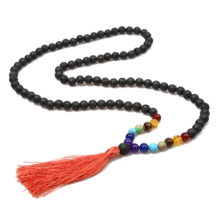 2pcs Seven Chakra Yoga Energy Meditation Necklace 8mm Natural Stone Beaded Tassel praying Necklaces for unisex