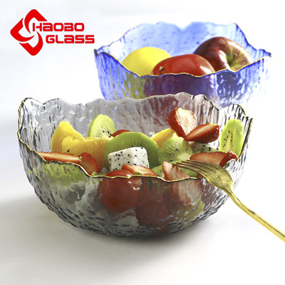 厂家直销创意锤目纹沙拉碗玻璃碗蔬菜碗金边碗碗具