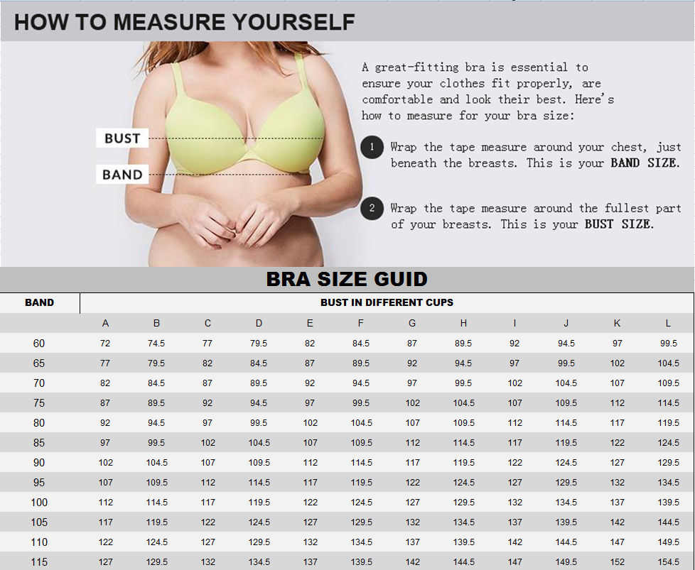 Bra size reference in English