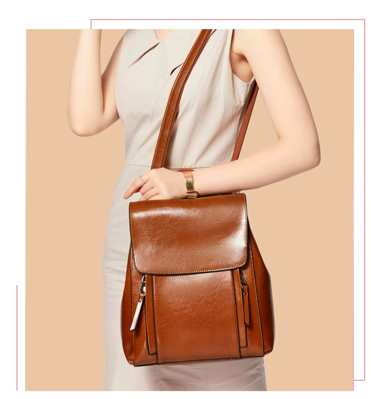 trendy sling bags Backpack women's 2022 new leather women's bag fashion oil wax cowhide backpack women's schoolbag stylish eco friendly backpacks