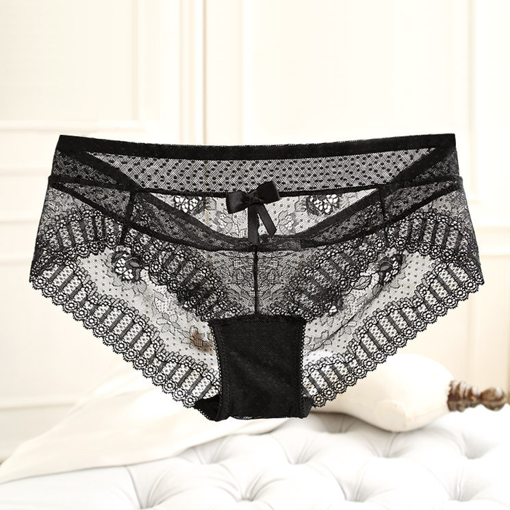 Mid-low-waist trianglemesh hollow transparent sexy cotton panties NSCL9239