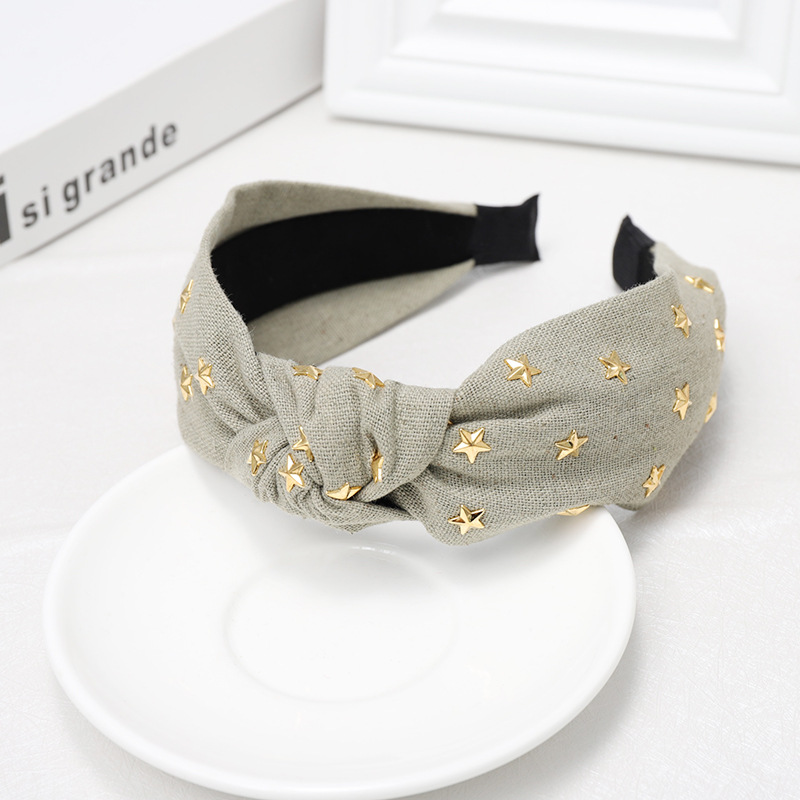Cloth Headband Korean Simple Solid Color Rhinestone Star Knot Headband display picture 7