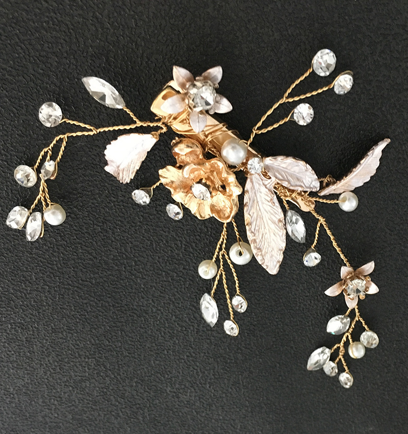 fashion flower leaf shaped inlaid pearl rhinestone alloy hair clip