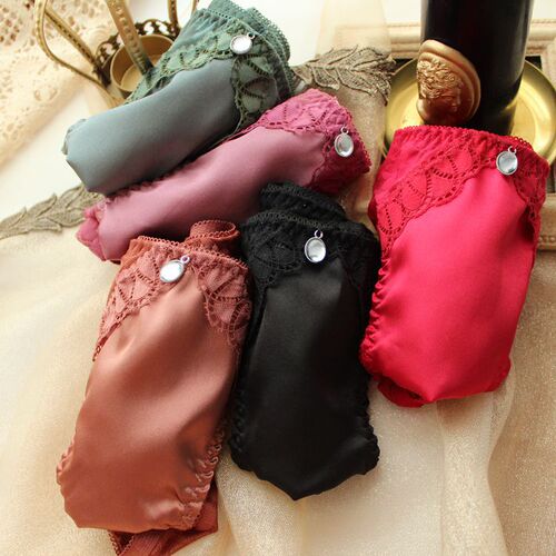 Winter New High-Elastic Satin Color Denim Women's Mid-Thigh Texture Heart-Shaped Mesh Triangle Panties