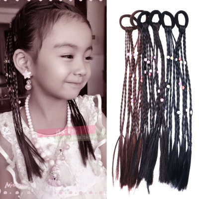 儿童串珠假发麻花辫子发圈发绳皮筋流苏古风|ru