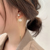 Advanced earrings from pearl with tassels, silver needle, light luxury style, high-quality style, silver 925 sample