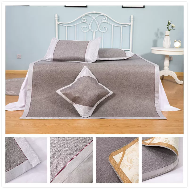 双面藤凉席成品三件套床上冰丝席可折叠加厚席子1.5/1.8