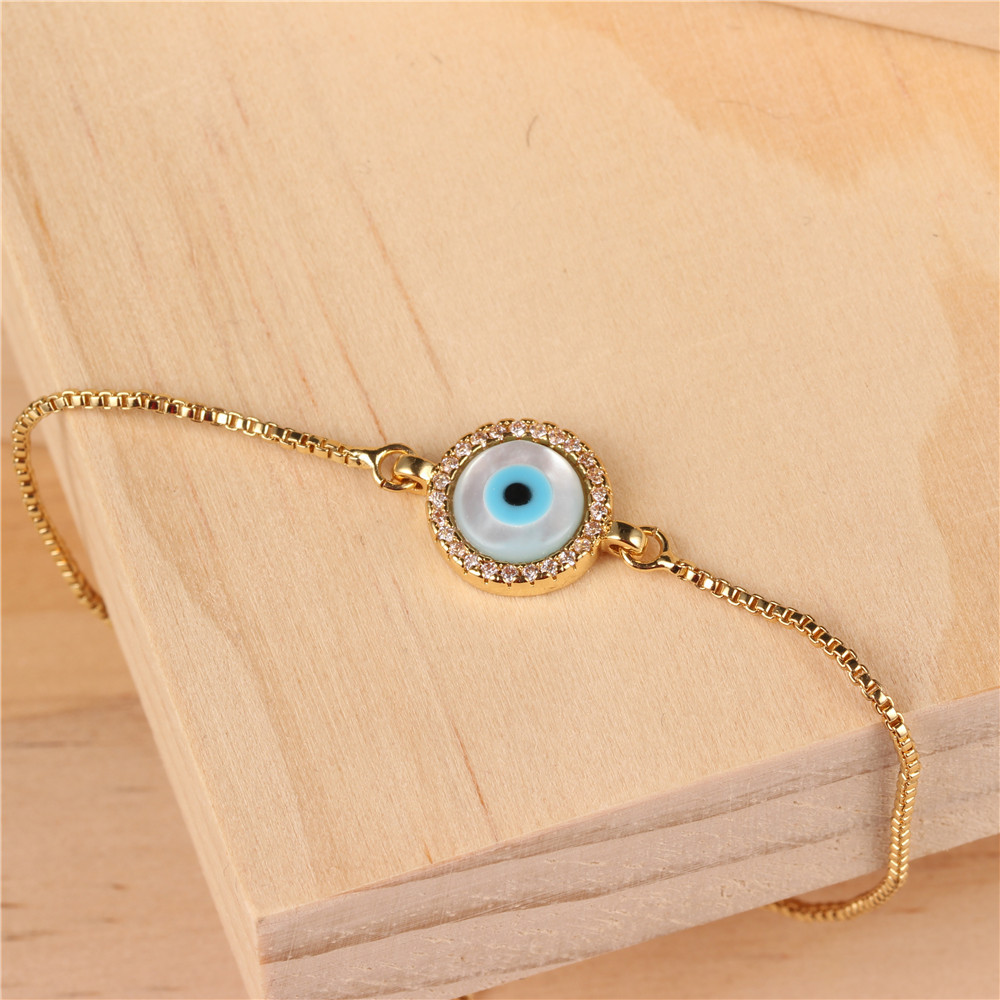 New Accessories Blue Eye Bracelet Devil's Eye Micro Inlaid Diamond Shell Pulling Zircon Bracelet display picture 12