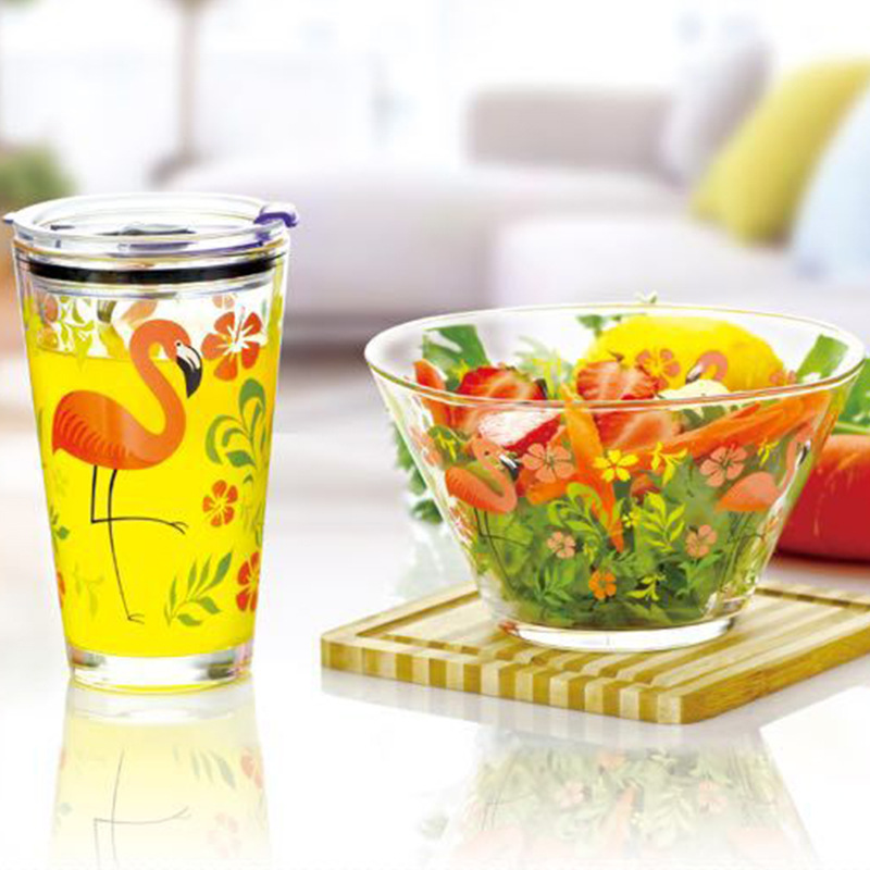 创意广告沙拉碗套装组合家用火烈鸟沙拉飘逸杯套装组合玻璃杯