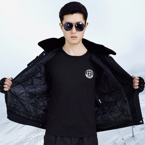 Black winter security uniform, cotton-padded duty uniform, cold-proof cotton workwear, men's winter uniform