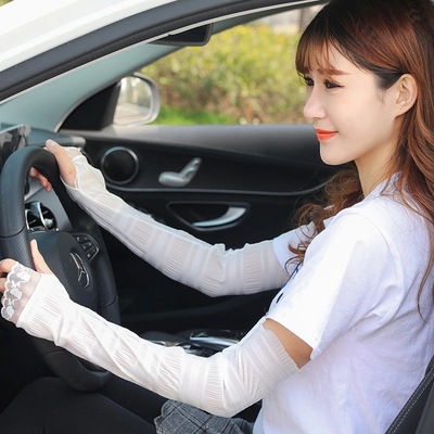 新款夏季薄款冰袖防晒手袖护臂冰爽冰丝袖套女士开车蕾丝手套批发