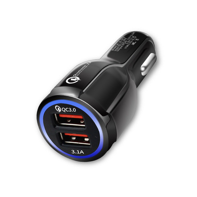 新款 QC3.0+3.1A车充 双USB 6A光环酒瓶快充车载充电器 点烟器