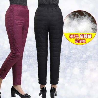 中老年冬季羽绒裤女外穿高腰女士加厚双面直筒修身显瘦保暖裤女|ms