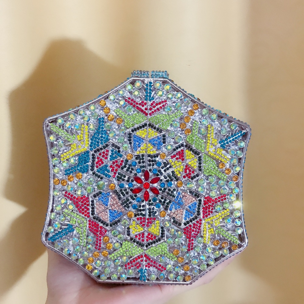 Túi clutch nữ đính pha lê kim cương bông tuyết, thiết kế hợp kim rỗng, làm bằng tay — Màu tím, Màu xanh lam, Ảnh tùy chỉnh được Cá nhân hóa, Màu đỏ hoa hồng chi tiết 29