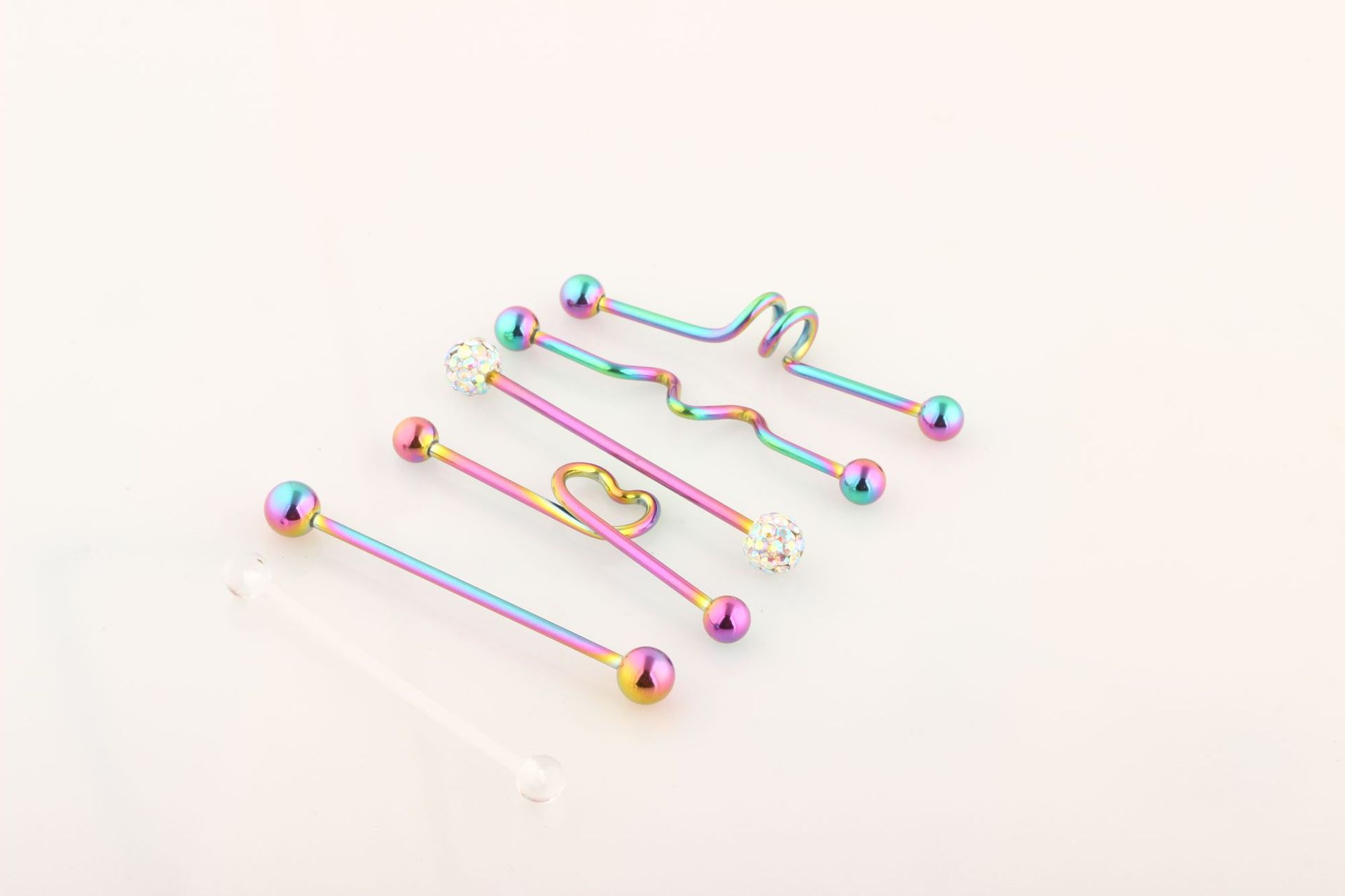 Diamond Industrial Barbell Crossbar Straight Bar Earring Set - Stainless Steel Double Ear Cuff for Cartilage Helix Tragus, Silver detail image 11