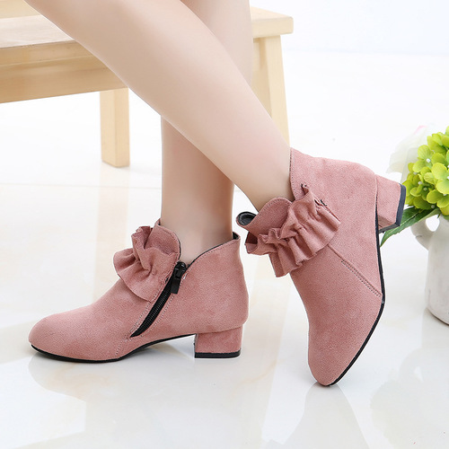 Children's Boots Girls' Boots Autumn and Winter  New Fashion Princess Single Boots Korean Style Plush Girls' Short Boots for Medium and Large Children