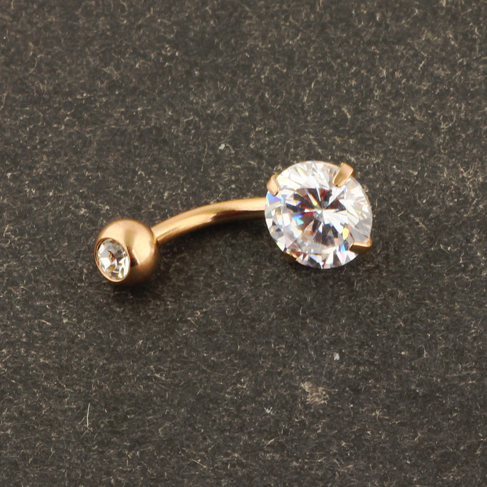 New Small Navel Ring with CZ Gem Stainless Steel Belly Button Piercing Jewelry Peach Fashion detail image 8