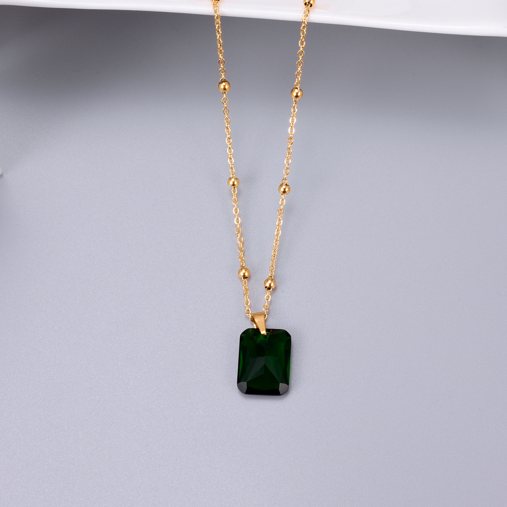 Wholesale Jewelry Emerald Big Zircon Square Pendant Fashion Necklace Nihaojewelry display picture 12