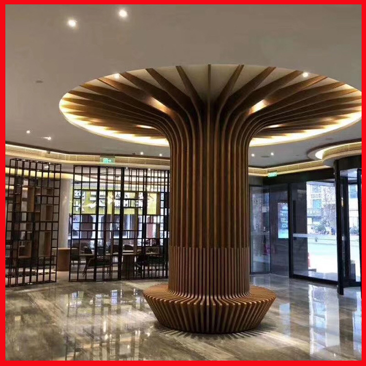 2.5mm弧形铝单板包柱厂家定制中庭柱子铝树造型热转印波浪铝板