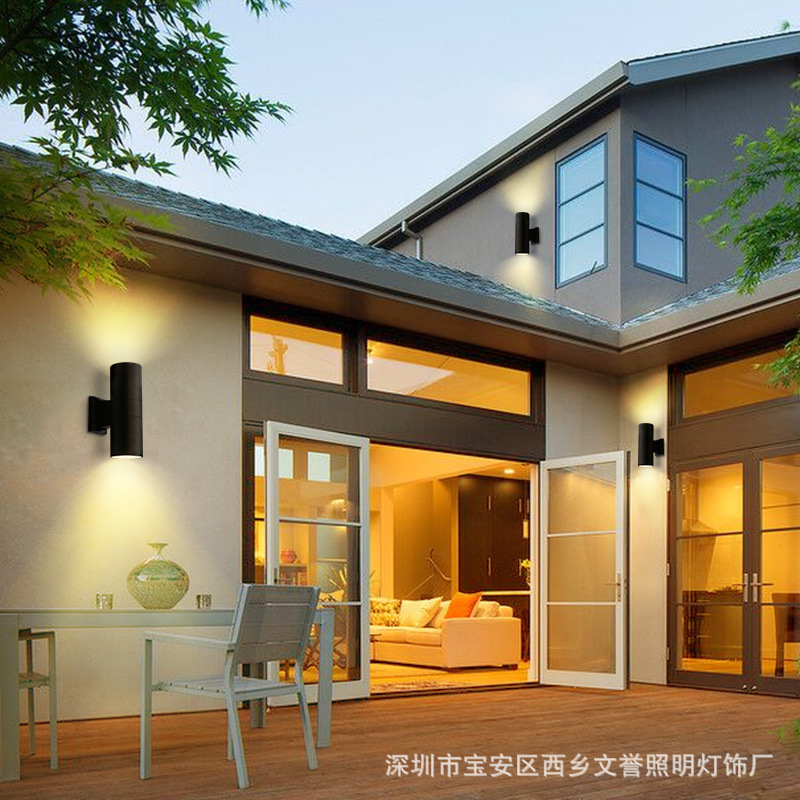 COB户外壁灯LED防水双头壁灯室外单头铝管外墙射灯室外圆形门柱灯-阿里巴巴