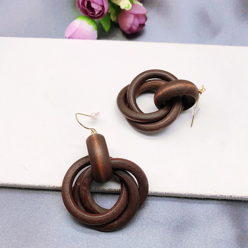 Classic Wood Earrings Cross Ring Wood Ring Earrings Jewelry Female Wooden Earrings display picture 3