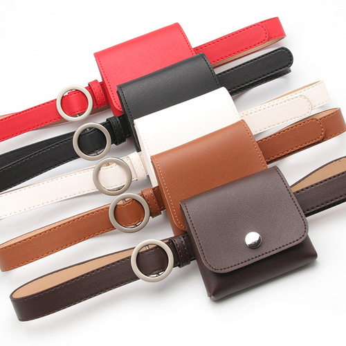 Fashion new style personalized non-hole round buckle thin belt waist bag women's casual key coin purse belt pants wholesale