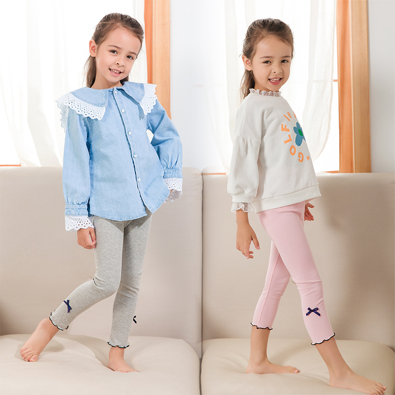 Girls Leggings spring and autumn 2020 new pattern Korean Edition Children's clothing children bow trousers Female baby Autumn trousers