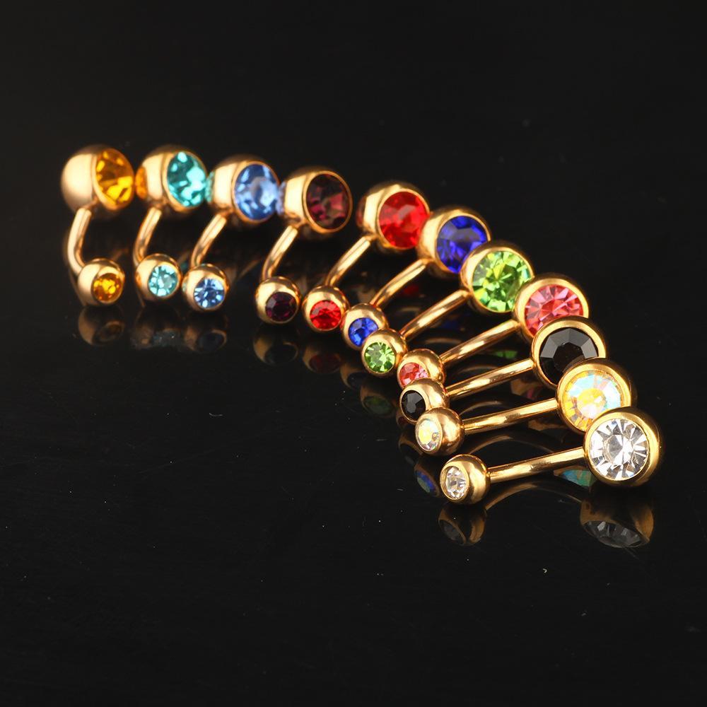Rose Gold Double Diamond Belly Button Ring Stainless Steel Umbilical Piercing Jewelry detail image 7
