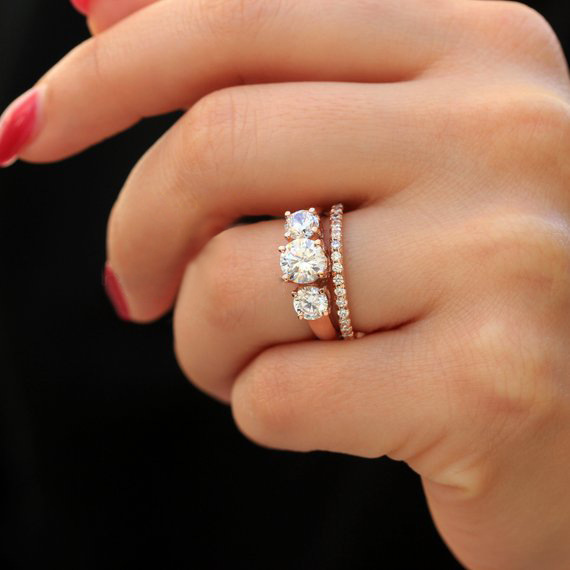 Fashion Round Alloy Plating Inlay Artificial Gemstones Zircon Rings 2 Pieces