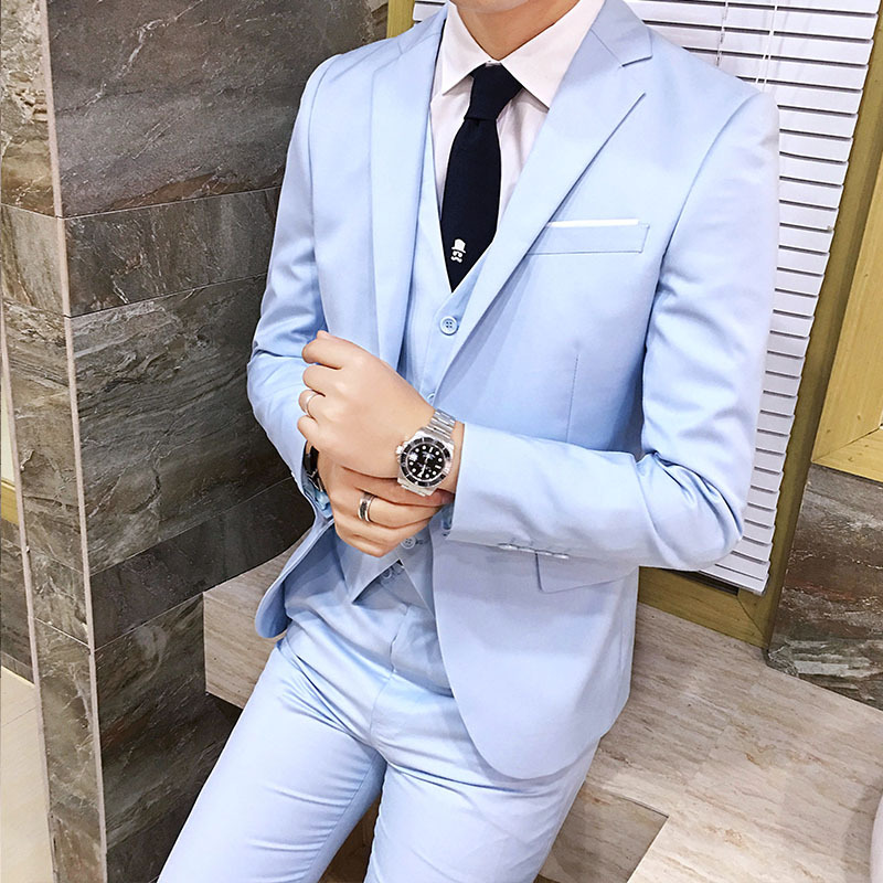 Estilo coreano nuevos hombres ropa formal de tres piezas traje de negocios un botón traje de moda traje novio vestido de novia