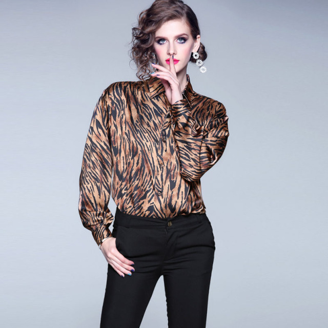 Autumn New Printed Leopard-print Long-sleeved Shirt Female