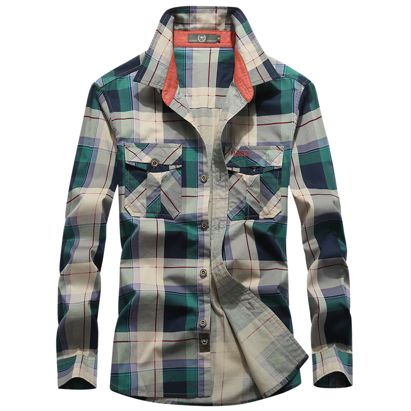 2019 transfronteriza de los hombres de primavera y otoño de manga larga de los hombres Camisa de algodón casual a cuadros más tamaño camisa suelta hombres