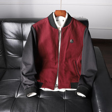 海系列男装--中青年男士秋季夹克衫酒红色立领短袖夹克