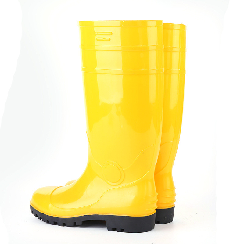 805黄色黑底钢头PVC劳保鞋防护鞋直筒防水防滑耐磨雨鞋防汛雨鞋