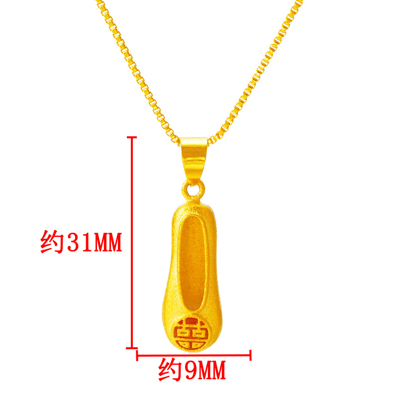 Venta al por mayor vintage imitación oro doble felicidad zapatos bordados colgante de mujer spray de arena imitación de oro 3D duro oro letra chapado en oro colgante