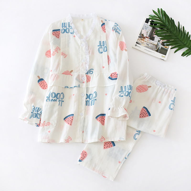 白いスイカVネックガーゼ月子服