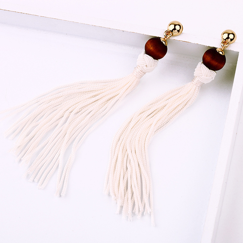 Long Wooden Beads Tassel Earrings Women&#39;s Earrings Wholesale display picture 5