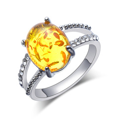 High-end fashionable resin imitate amber ring, Korean-style exquisite diamond imitate honey wax ring, direct factory sales