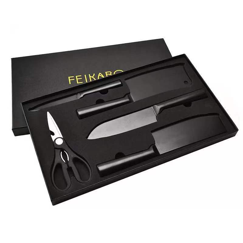 現貨家用  不鏽鋼切片刀切菜切肉刀具  黑刃女士菜刀五件套廚師刀